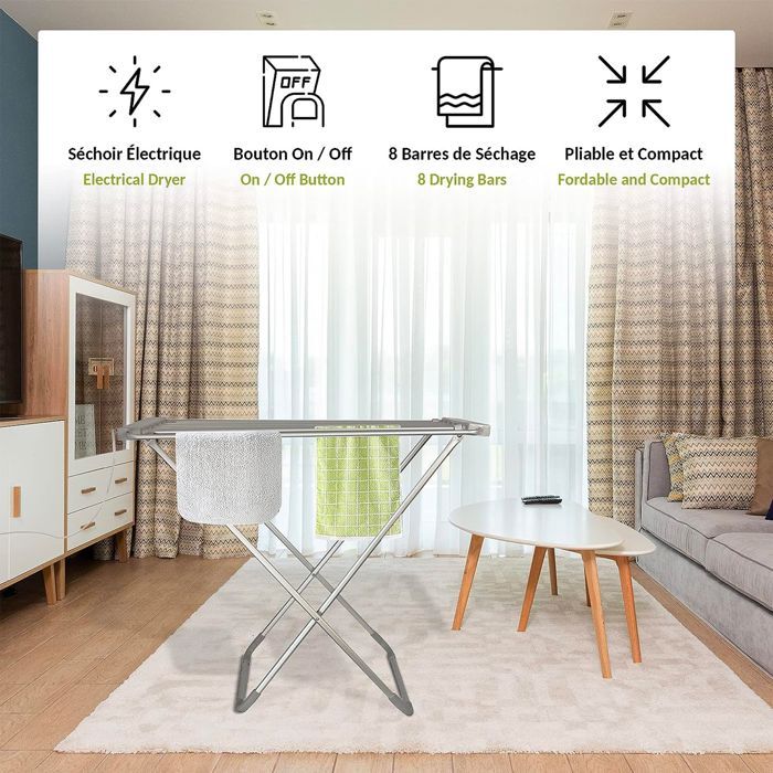 Étendoir À Linge Electrique Pliable En Aluminium - Sèche Serviette Salle De Bain Chauffant 18