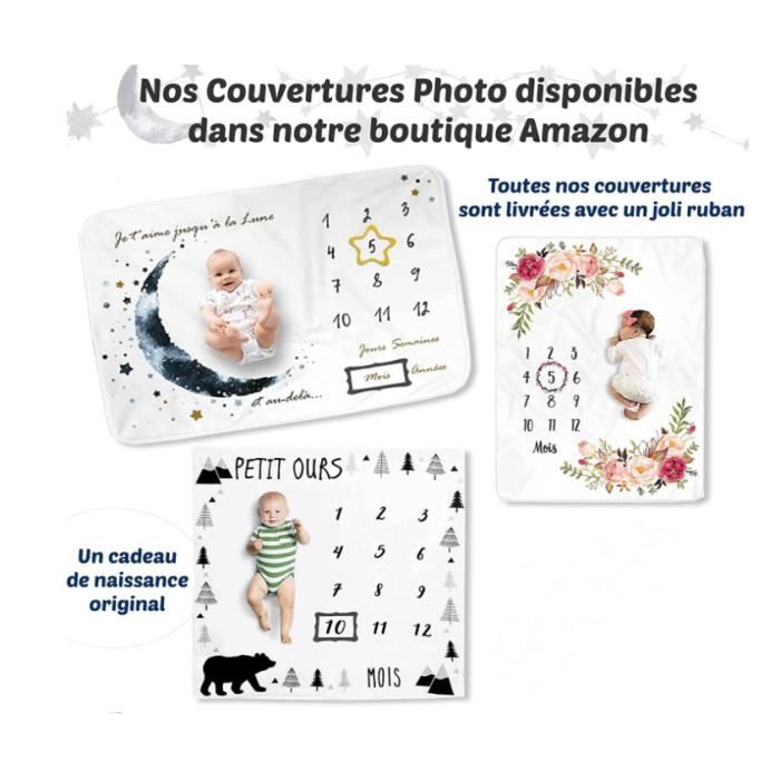 Couverture Étape Bébé 120x100 Cm - Suivi Âge Et Taille, Design Fleurs/Cœurs, Polaire Douce, Cadeau Naissance - 3