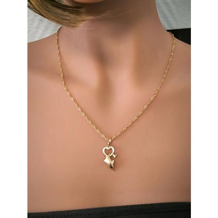 Chaîne Avec Pendentif Dauphins En Plaqué Or Jaune - Occasion