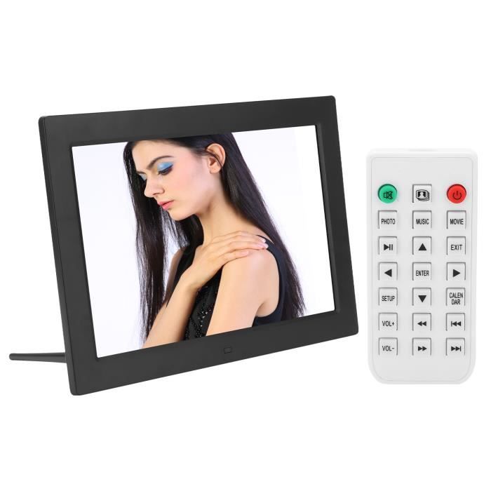 Cadre Photo Numérique 12 Pouces HD 1280x800 - Lecteur Vidéo Musique Réveil Calendrier 32Go + Télécommande (Blanc)