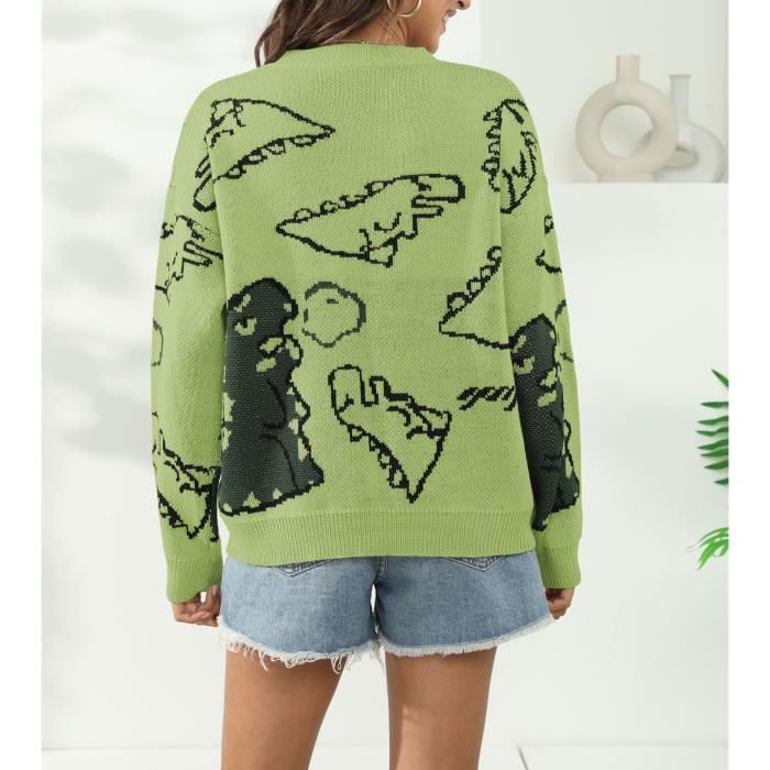 Pull Femme Dinosaure Vert Manches longues Col arrondi Vert Cdiscount Pret a Porter