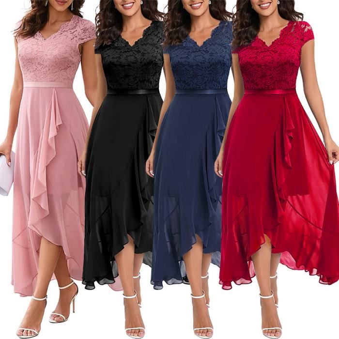 Robe Cocktail Mariage Femme Dentelle Sans Manches Robe de Soiree Longue Col V Noir Cdiscount Pret a Porter