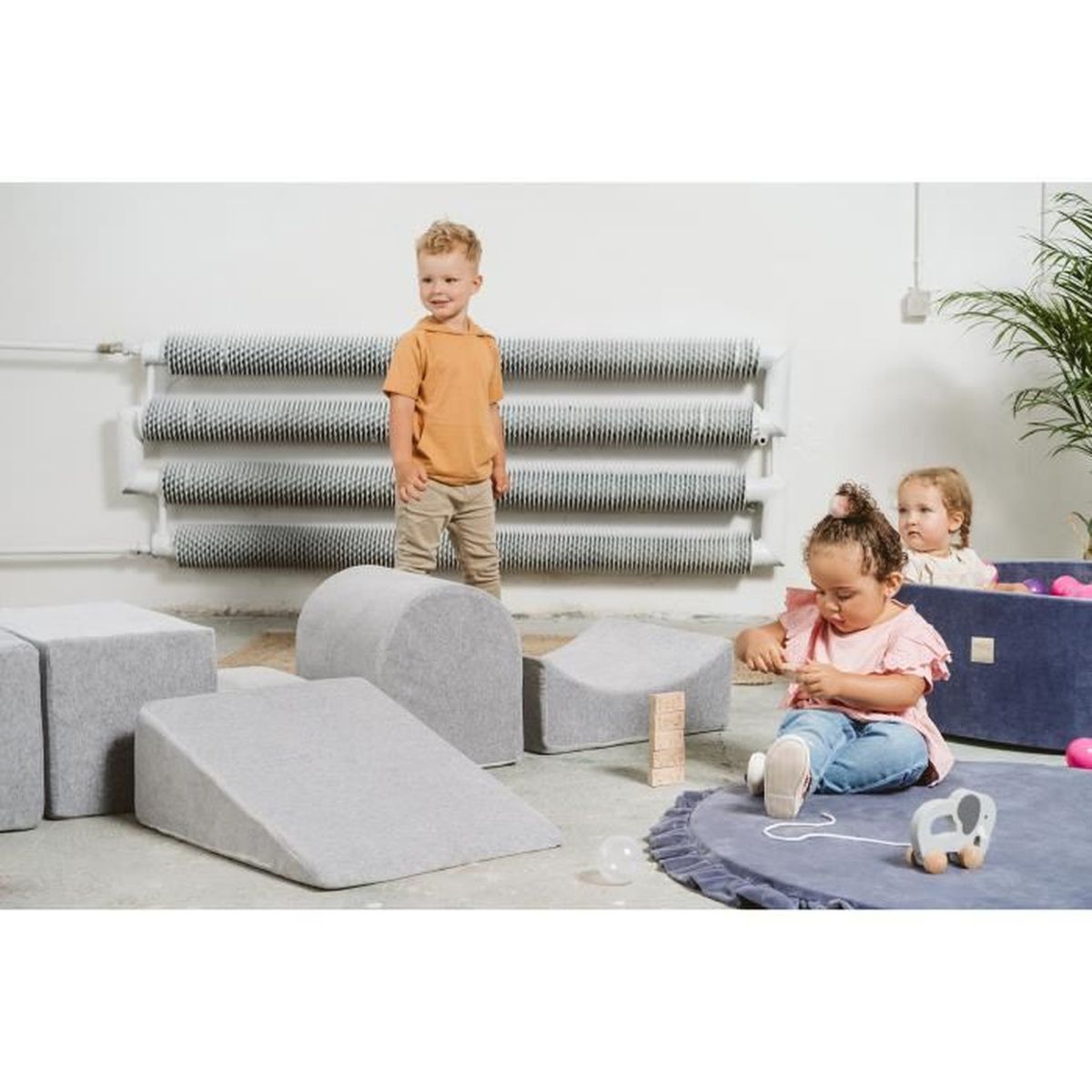 MEOWBABY 200x45cm//Sans Balles Aire De Jeux avec Piscine a Balles Lensemble De Jeu en Mousse 5 /Él/éments Module en Mousse Tapis De Jeu Gris Clair