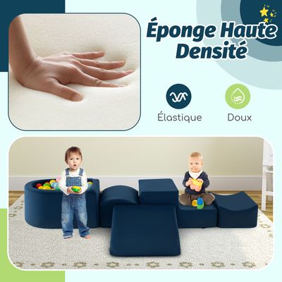 COSTWAY Parcours Motricité Bébé – 5 Blocs En Mousse Avec Piscine à Balles, Housses Lavables, Grimper Ramper Dès 3 Ans