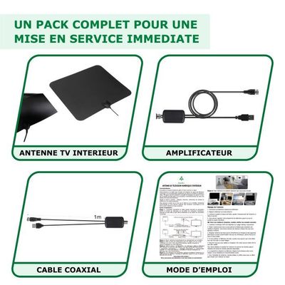 Antenne TV Intérieure TNT 2025 Ultra Puissante 650+ KM – Amplificateur Intelligent, 4K 1080P, Câble 10m, VHF/UHF – Chaînes Gratuites HD