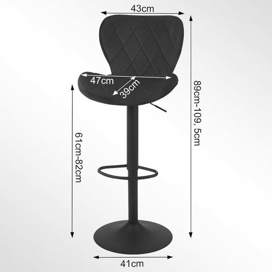 4 Tabourets De Bar Pivotants WOLTU - Hauteur Réglable 62-82 Cm - Dossier Et Repose-pieds - Siège Velours Rembourré - Structure Métal Noir - BH428sz-4