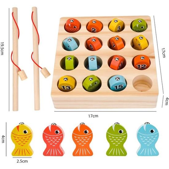 Treeyear jeu de pêche en bois jouets Montessori pour tout petits magnétique en forme de bateau