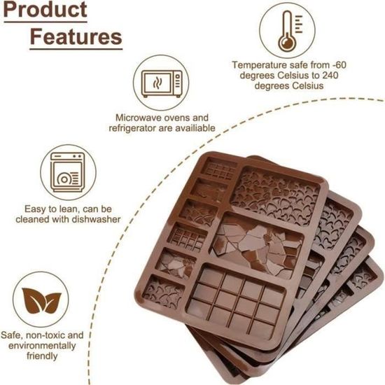 Lot De 3 Moules à Chocolat Silicone Anti-Adhésif - Pour Barres Énergétiques, Muffins Et Glaçons - Cassable Et Réutilisable