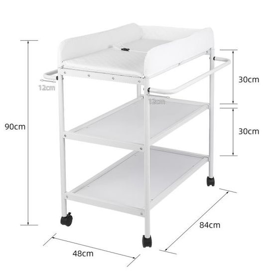 yipeema table a langer bebe a roulettes en bois avec pieds en metal 2 etageres ouvertes blanc cdiscount puericulture eveil bebe