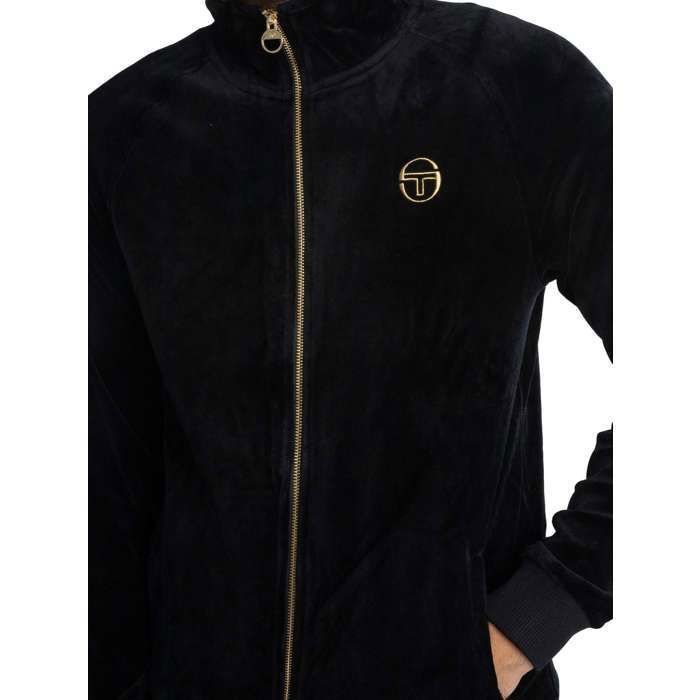 Veste De Survêtement Courte En Velours Sergio Tacchini Homme - Noir - Logo Brodé - Coupe Décontractée
