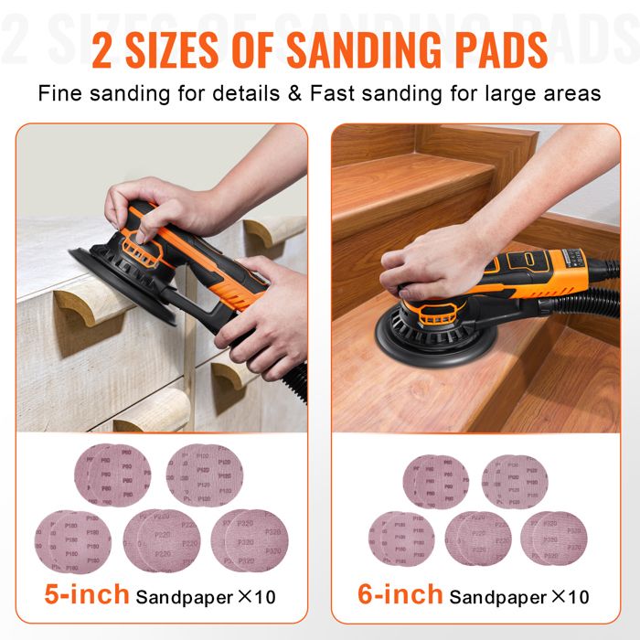 1 paquet de patins de ponçage 8 trous 150 mm (6 pouces), compatibles