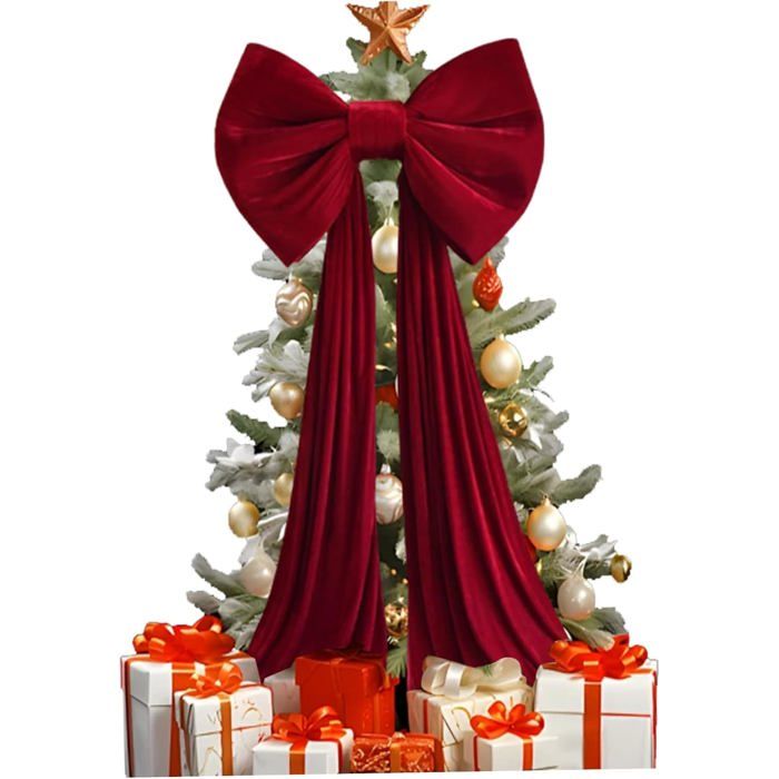 Nœud De Noël Rouge En Velours - Décoration De Sapin Et Couronne - Tailles 14x12.5 Cm, 20x20 Cm Ou 30x29 Cm
