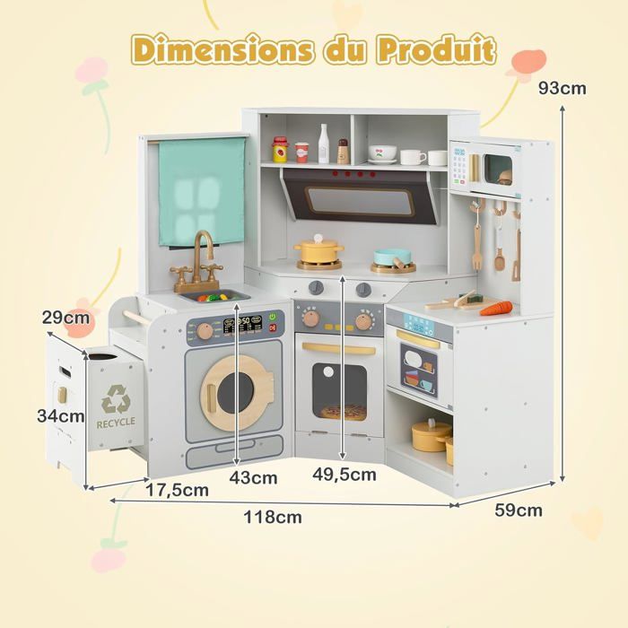 GOPLUS Cuisine Enfant en Bois, Accessoires Nombreux, Lumières & Sons