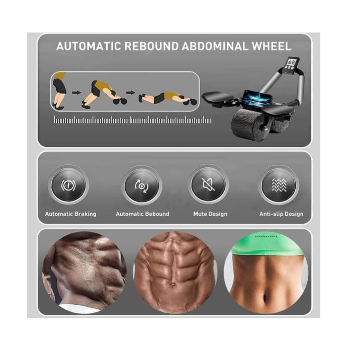 Roue Abdominale à Rebond Automatique Avec Minuterie, Tapis Et Support Coudes – 2 En 1 Pour Abdos Et Planche – Débutants Et Confirmés