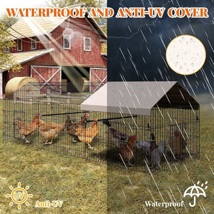 Enclos Extérieur Poulailler 3x1,5x2m Avec Serrure Sécurité Et Toit Imperméable - Parc Pour Poules Lapins