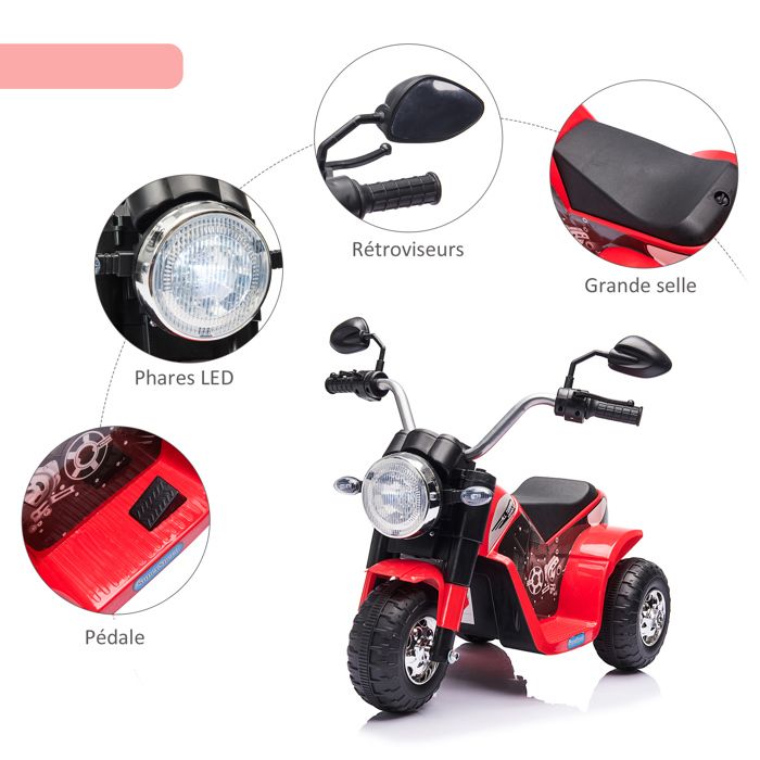 Scooter moto électrique enfant Vespa 6V 30W 2 roulettes auxiliaires effets sonor