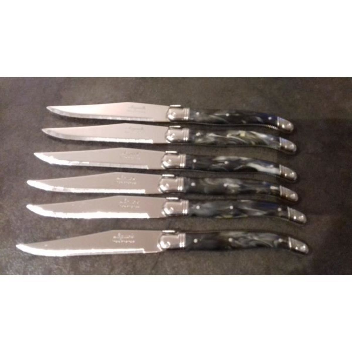 6 x couteaux de table laguiole noir marbre fabrique a thiers cdiscount maison