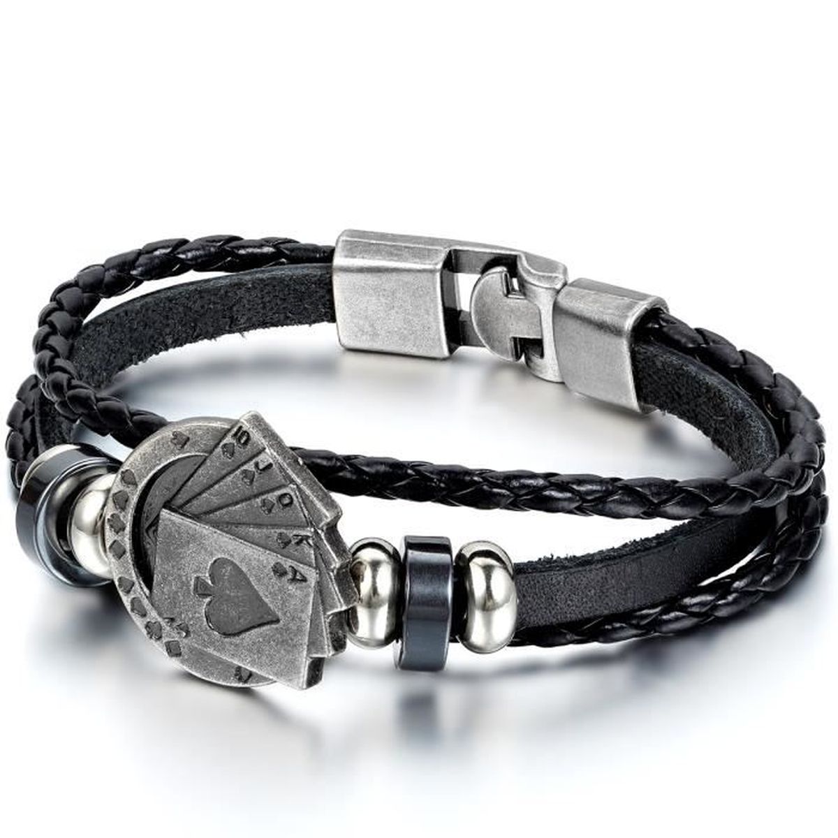 JewelryWe Bijoux Bracelet Homme Design Spécifique Poker Carte Cuir Corde  Alliage Fantaisie Couleur Noir Noir - Achat / Vente bracelet - gourmette  JewelryWe Bijoux Bracelet H Cuir Noir - Cd