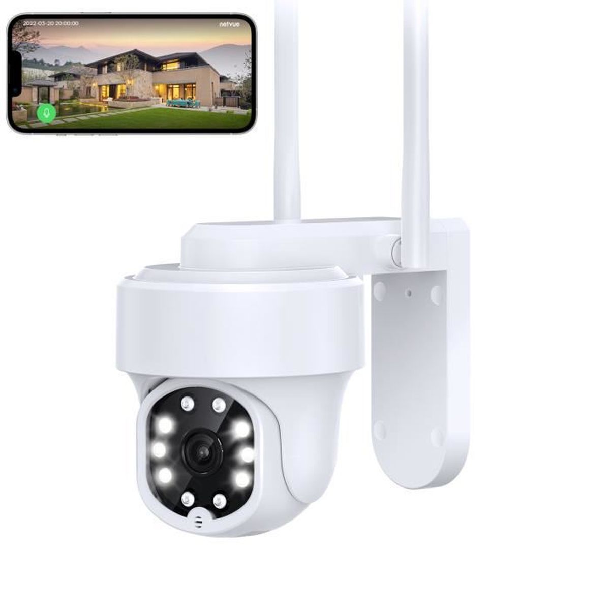 NETVUE Camera Surveillance WiFi Extérieure 1080P PTZ 360°, IP65, Vision