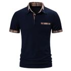 INSFITY Polo Homme Manches Courtes Homme Regular Fit Contrasté Casual Polo Shirt Avec Poche Couleur Contrasté - Taille EU - Bleu Marine