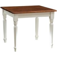 Table à rallonge style champêtre en bois massif structure blanche vieillie sur plan en noyer L90xPR90xH78 cm