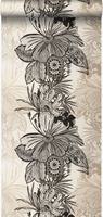 papier peint fleurs noir et beige - 52 cm x 10,05 m - 307133