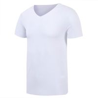 T-shirt Homme Col V Manches Courtes Stretch Tee Shirt Slim Fit Tops D'été Couleur Unie - Blanc