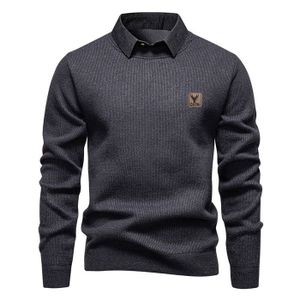 Pull Homme Noir Avec Faux Col Noir - Taille L, Occasion En Excellent état