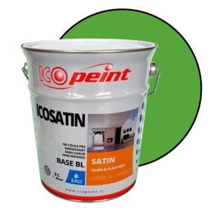 PEINTURE - VERNIS Peinture Satin Murale a l'eau Lessivable  - ICOSATIN Acrylique - Vert jaune - RAL 6018 - 3L