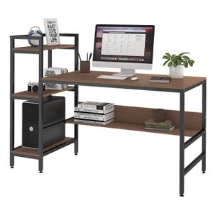 BUREAU  DRIPEX Bureau avec étagères de rangement, Table de bureau en bois et acier, Bureau d'ordinateur 136cm, Bois Foncé