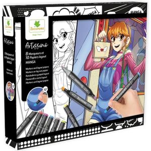JEU DE COLORIAGE - DESSIN - POCHOIR Coffret créatif manga fille - Sycomore - 10 papiers layout imprimés avec 8 marqueurs