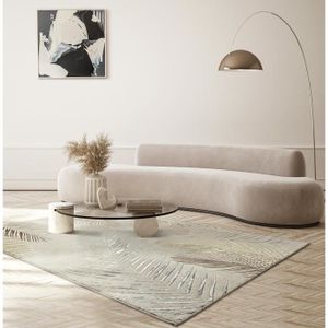 TAPIS the carpet Mila Tapis moderne dense à poils courts, salon, brillance élégante, effet très profond, Feder, Creme, 200 x 290 cm