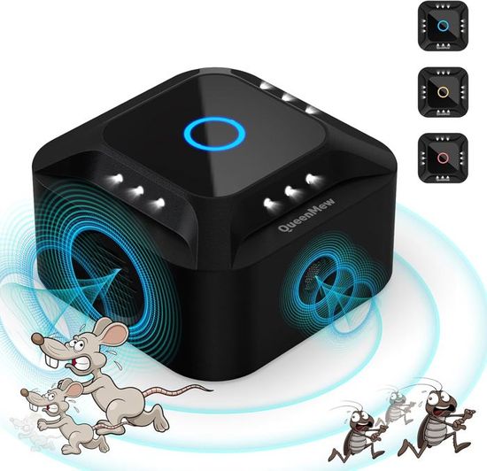 Répulsif Ultrasons 2025 Pour Rats, Souris, Cafards - 360°, Avec LED, Pour 20-600m²