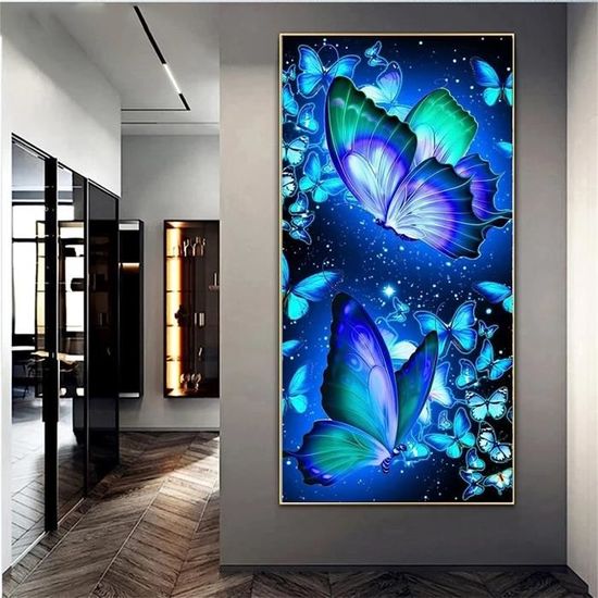 Kit Diamond Painting Papillon Bleu 30x30cm - Broderie Diamant 5D Pour Déco Murale Adulte