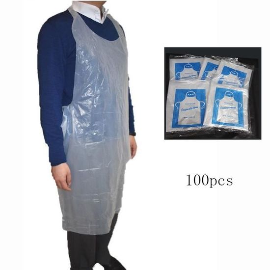 100pcs Cuisine à domicile tablier jetable en plastique tablier de protection réglable