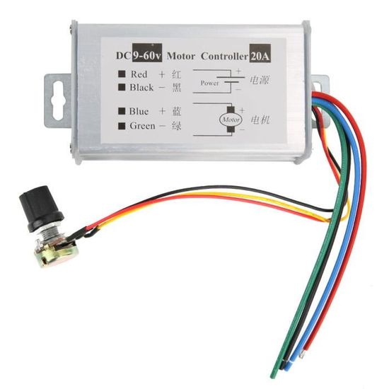 Régulateur PWM Moteur DC 10-60V 20A - Boîtier Étanche, Contrôle Vitesse Moteur - Pour 12V/24V