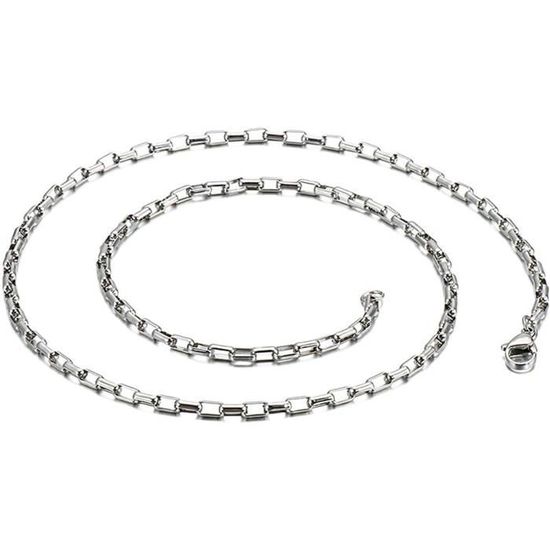 Collier Homme Acier Inoxydable Fossil – 457 Mm + 50 Mm Réglable, Style Heritage, Fermoir Mousqueton – Argenté