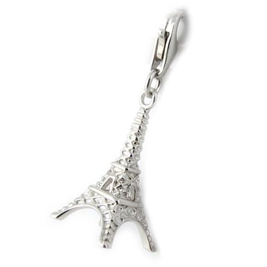 Broche Ancienne Souvenir Tour Eiffel Paris - Métal Argenté - Vintage - Bon état D'usage