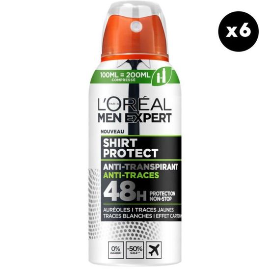 6 Déodorants MenExpert Shirt Protect Spray Compressé, 100ml