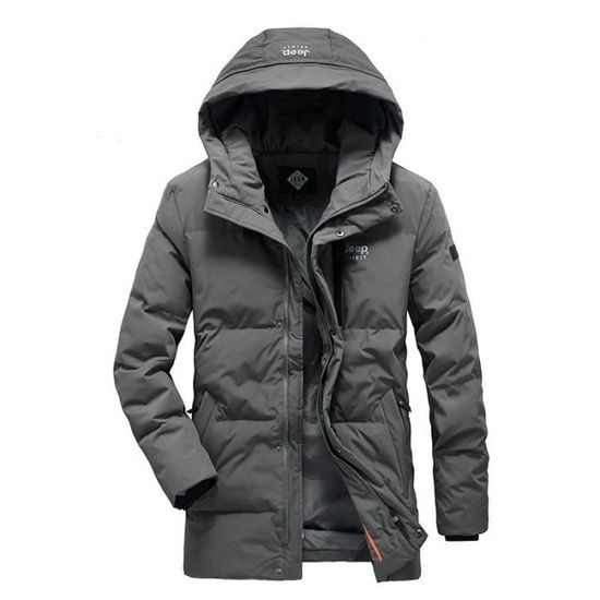 Doudoune Homme Hiver A Capuche Manches Longues Chaude Couleur Unie Vert