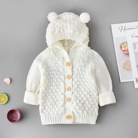 Veste Polaire Nouveau-né Avec Capuche Oreilles D'Ours - Manteau D'Hiver Chaud, Fermeture Éclair (0-2 Ans)