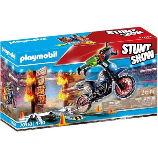 PLAYMOBIL - 70553 - Stuntshow Pilote de moto et mur de feu pour enfant - Gamme Playmobil - Multicolore