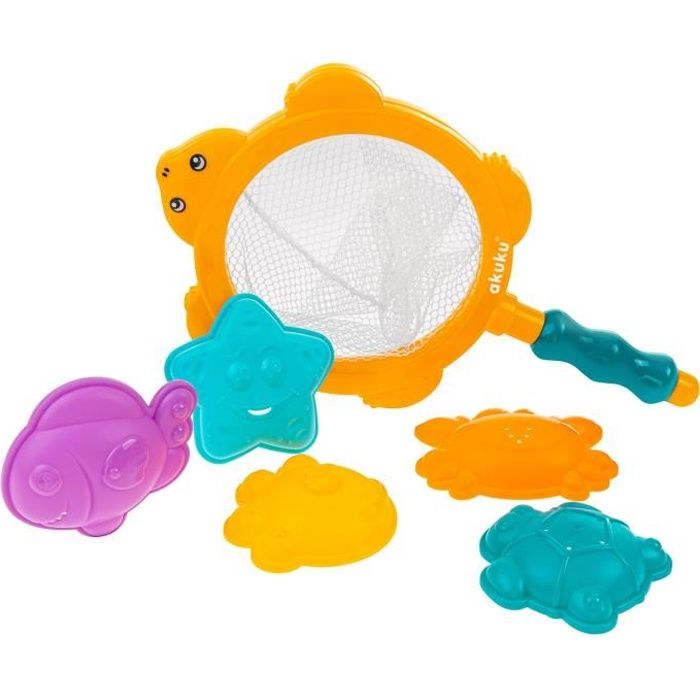 DIDOU Jouet de bain bébé épuisette filet de pêche 5 jeux animaux colorés