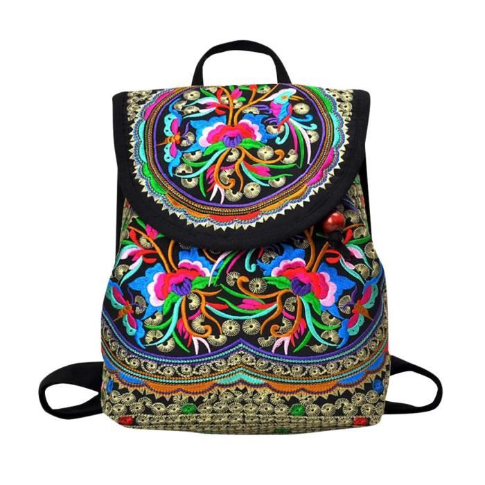 Sac Bandoulière Folk Brodé Franges Népalais - Taille Large - Multicolore Violet - Neuf Avec étiquettes