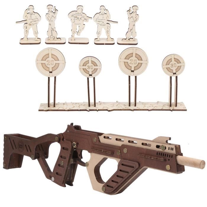ARAMOX modèle en bois Fusil d'assemblage en bois stéréoscopique de pistolet modèle bricolage avec cible de tir pour adolescents