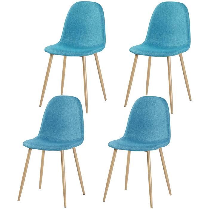 Lot de 4 chaises de Salle à Manger, chaises de cuisine avec dossier, assise en tissu, pieds en métal - BLEU