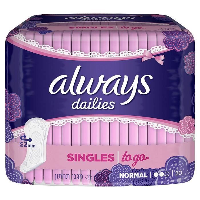 Always Dailies Singles To Go Fraîcheur Flexible-Confortable-Pochette Individuelle Protège-Slips 20 Pièces - 1 pc