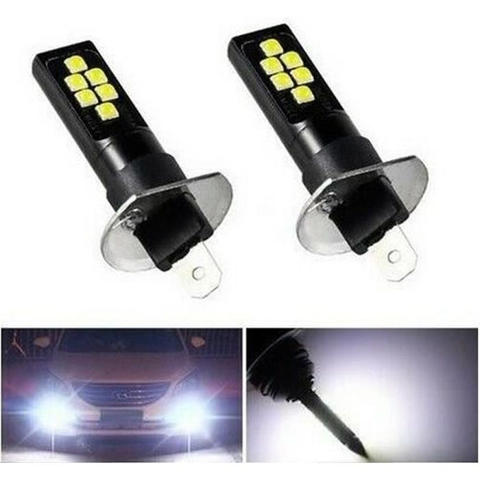 Ampoules H1 LED 12 SMD Blanc 6500K pour feux antibrouillard Auto Moto 12V