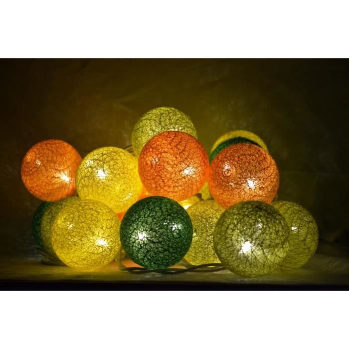 GUIRLANDE LUMINEUSE LED 20 BOULES - JAUNE - ORANGE - VERT - VERT ANIS