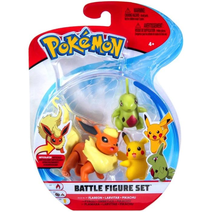 Coffret 3 Pokemon Pyroli Embrylex Pikachu - Figurine De Combat - Pokemon Vert Jaune Orange - Jouet Garcon